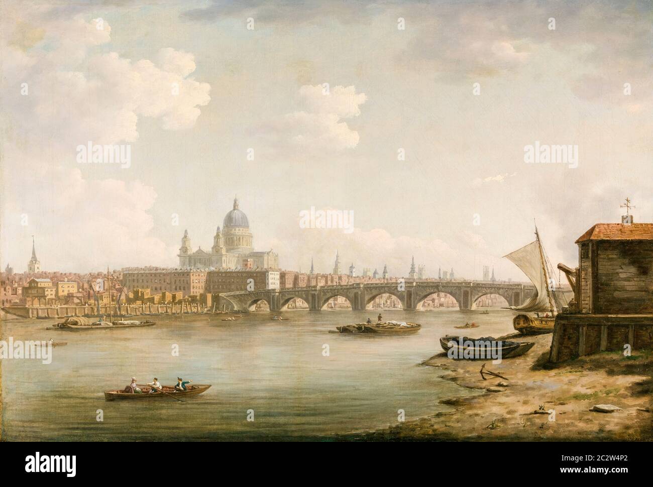 St Pauls Cathedral and Blackfriars Bridge, London, landscape painting by William Marlow, 1770-1772 Stock Photo