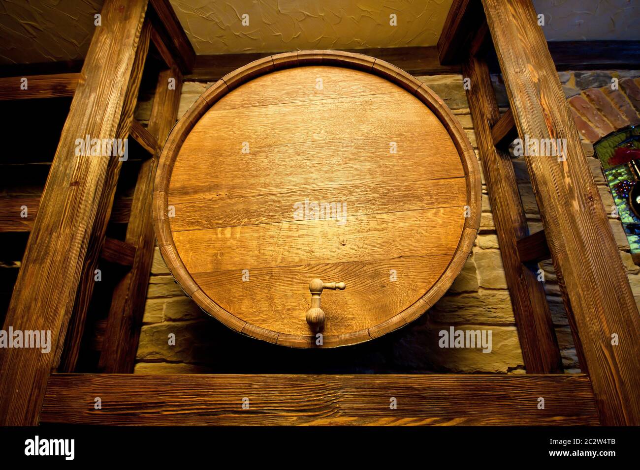 Big wood barrel in old wines cellar Stock Photo Alamy