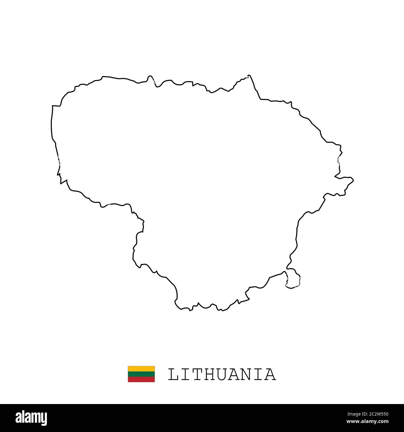 Lithuania map line, linear thin vector simple and flag. Black on white background Stock Vector