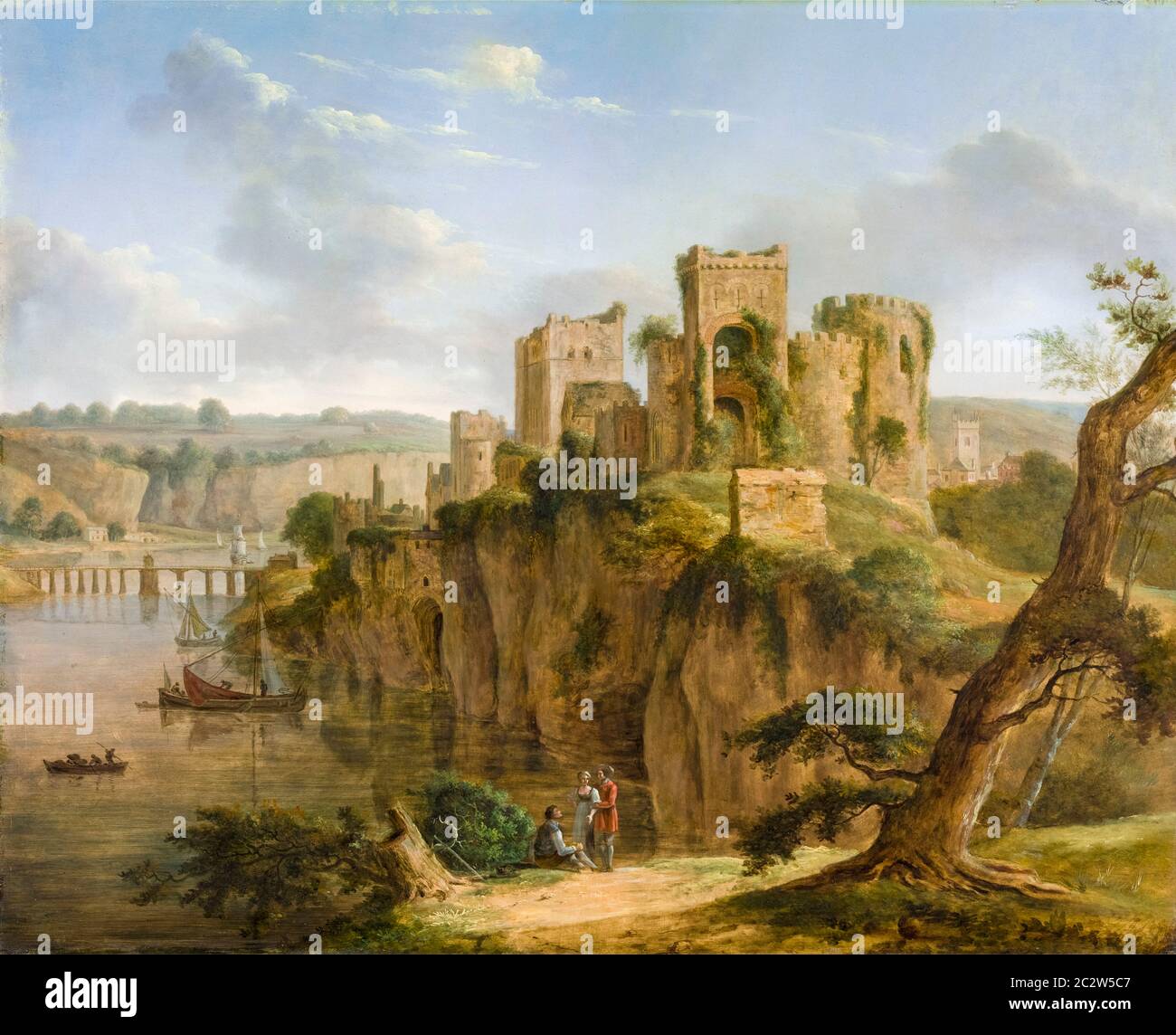 Chepstow Castle, landscape painting by Hendrik Frans de Cort, circa 1795 Stock Photo