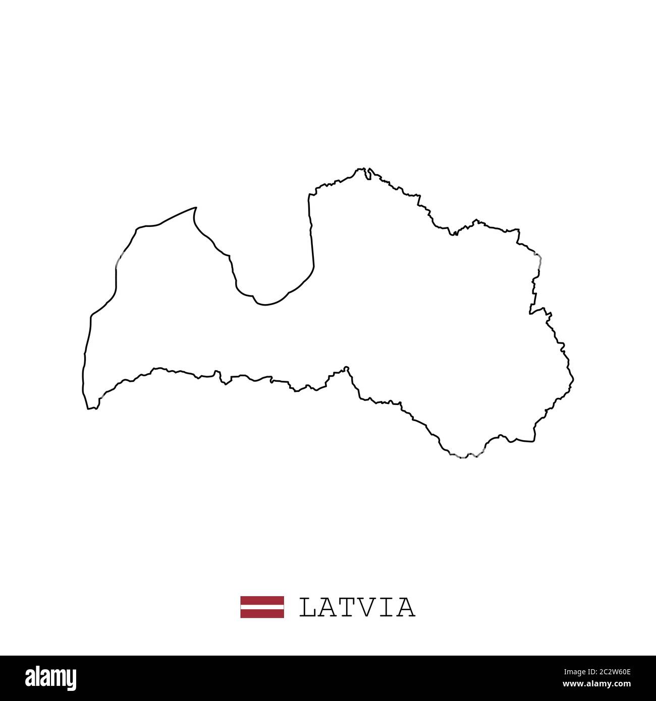 Latvia map line, linear thin vector simple and flag. Black on white background Stock Vector
