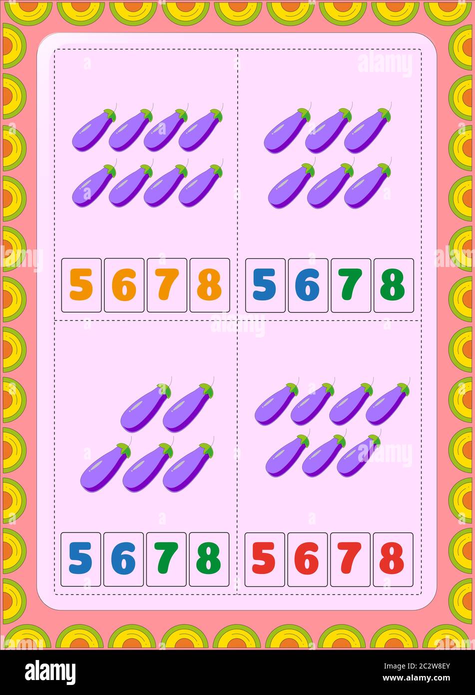 Preschool and toddler math with eggplant fruit design Stock Vector ...