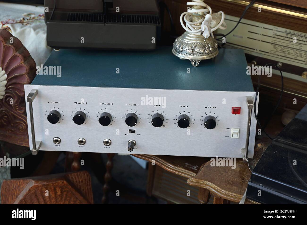 Audio Music Power Amplifier Rack at Flea Market Stock Photo