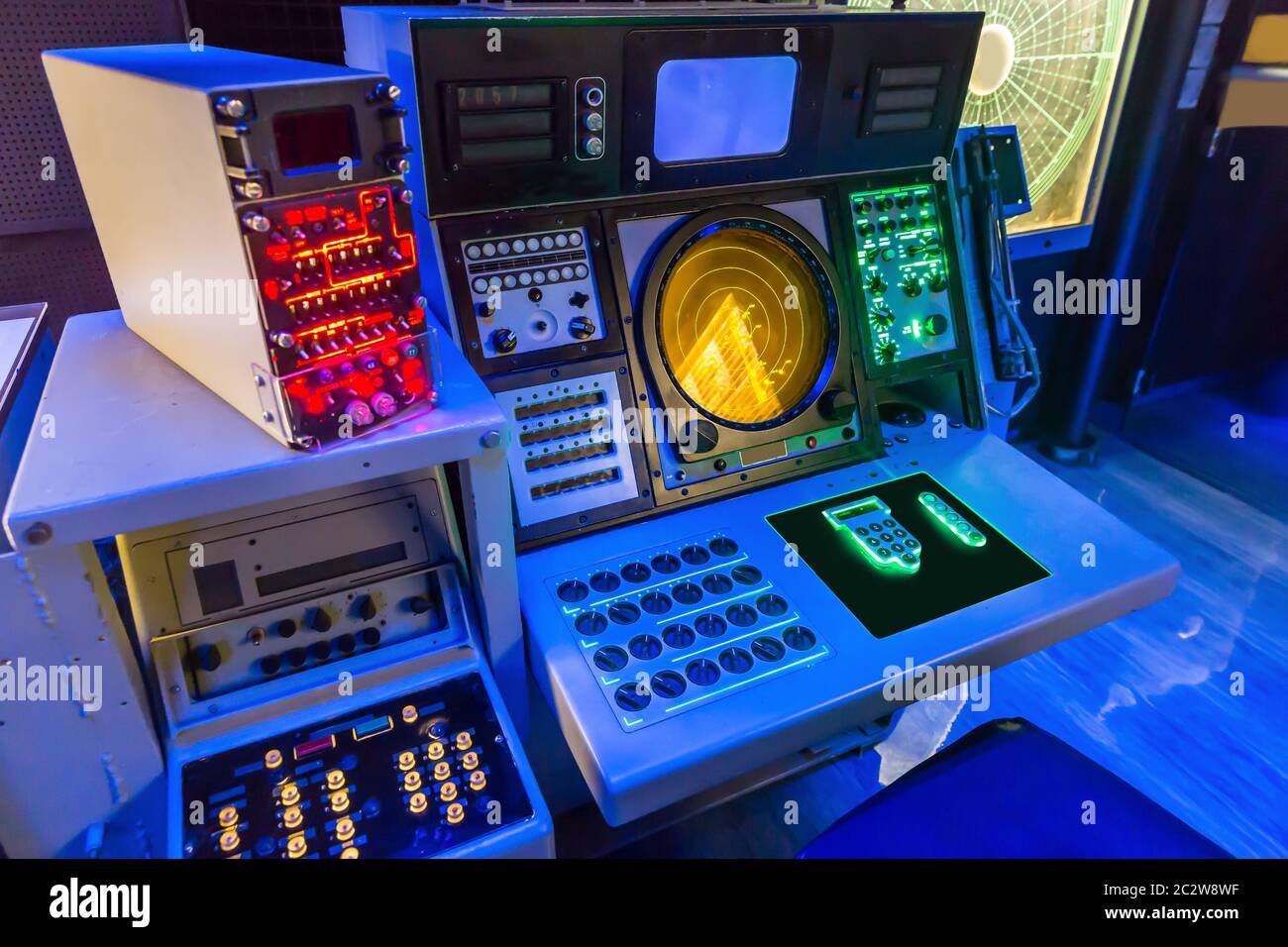 Aircraft carrier navigation equipment. USS Midmay museum Stock Photo