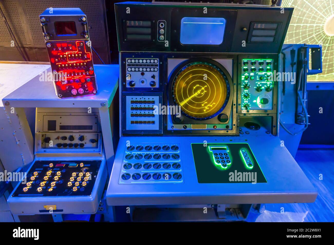 Aircraft carrier navigation equipment. USS Midmay museum Stock Photo