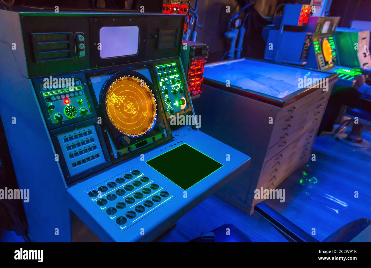 Aircraft carrier navigation equipment. USS midmay museum Stock Photo