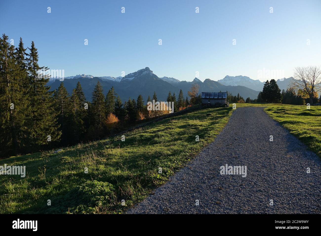 Hiking trails in the mountains of Switzerland Stock Photo