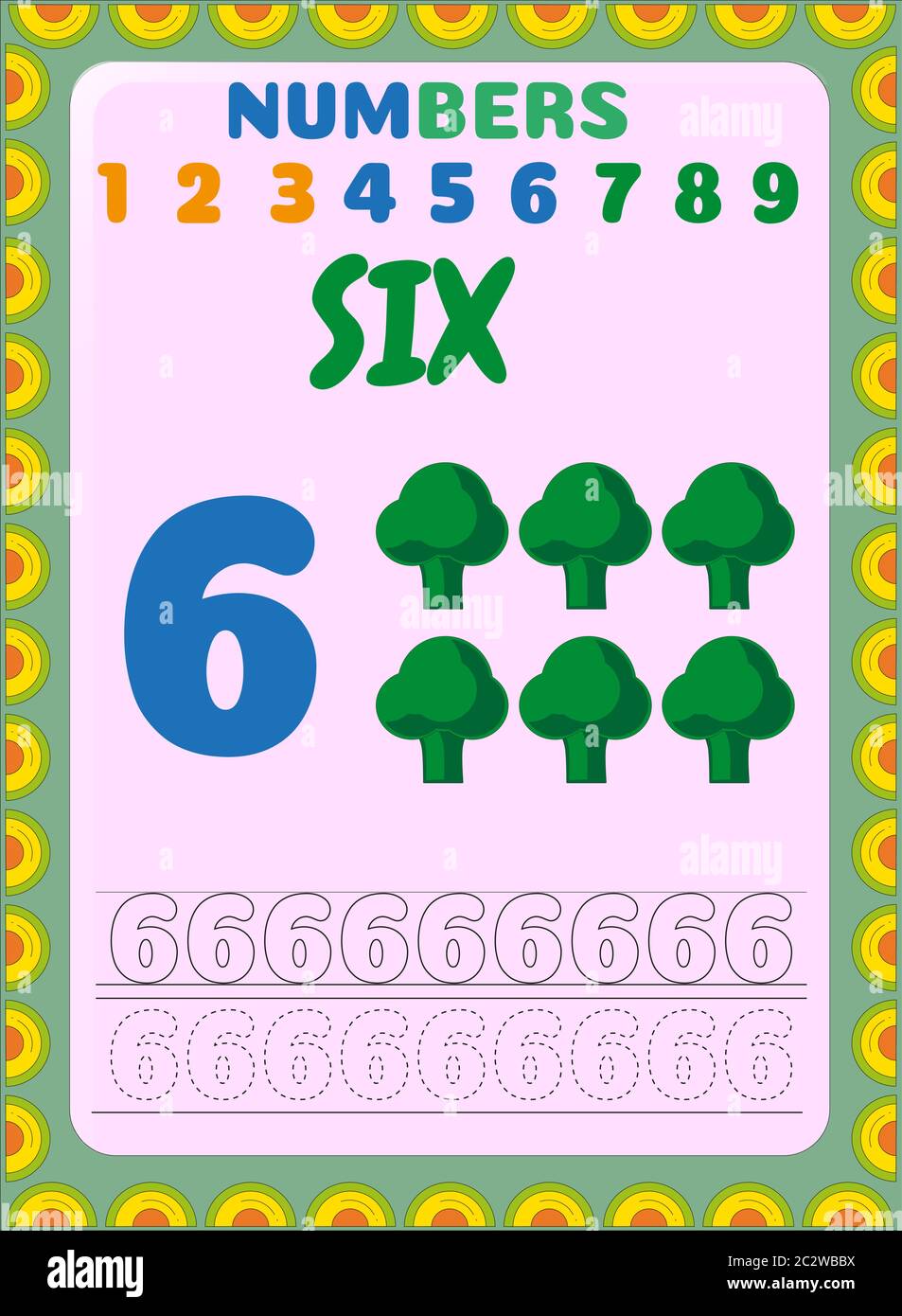 Preschool and toddler math with broccoli design Stock Vector