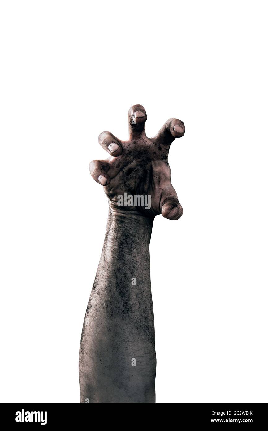 Zombie hand dirty with soil isolated on white background Stock Photo