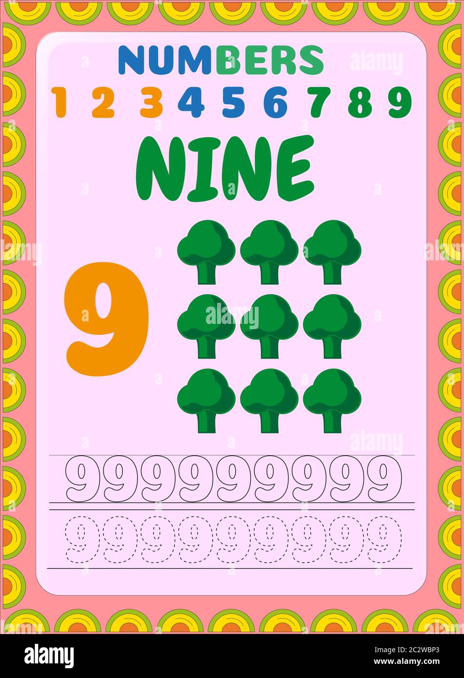 Preschool and toddler math with broccoli design Stock Vector