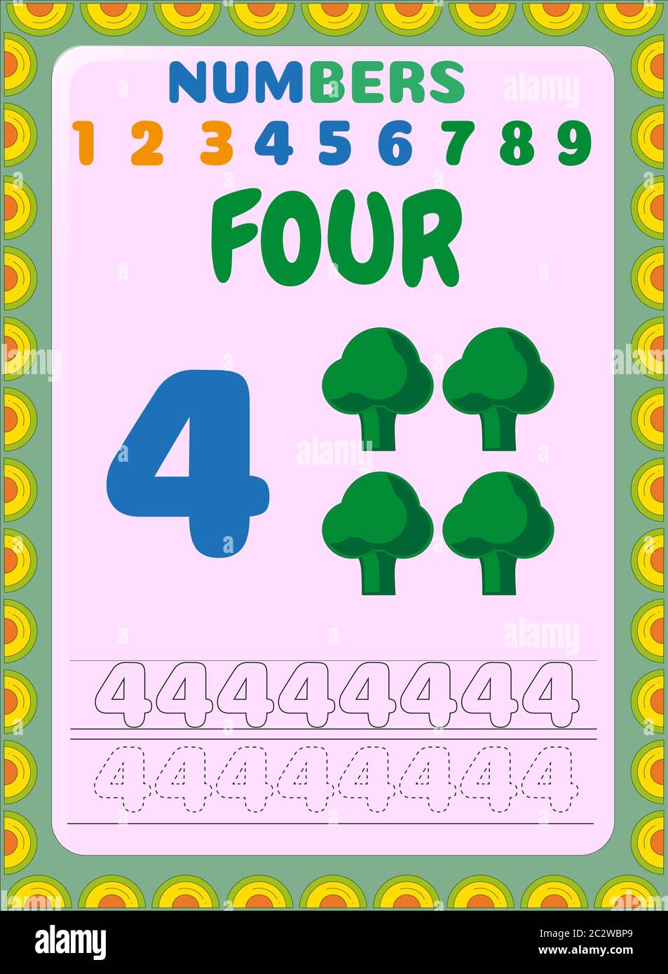 Preschool and toddler math with broccoli design Stock Vector