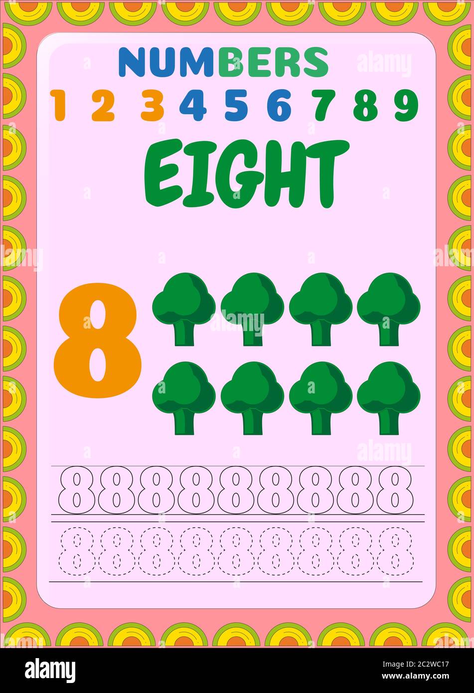Preschool and toddler math with broccoli design Stock Vector