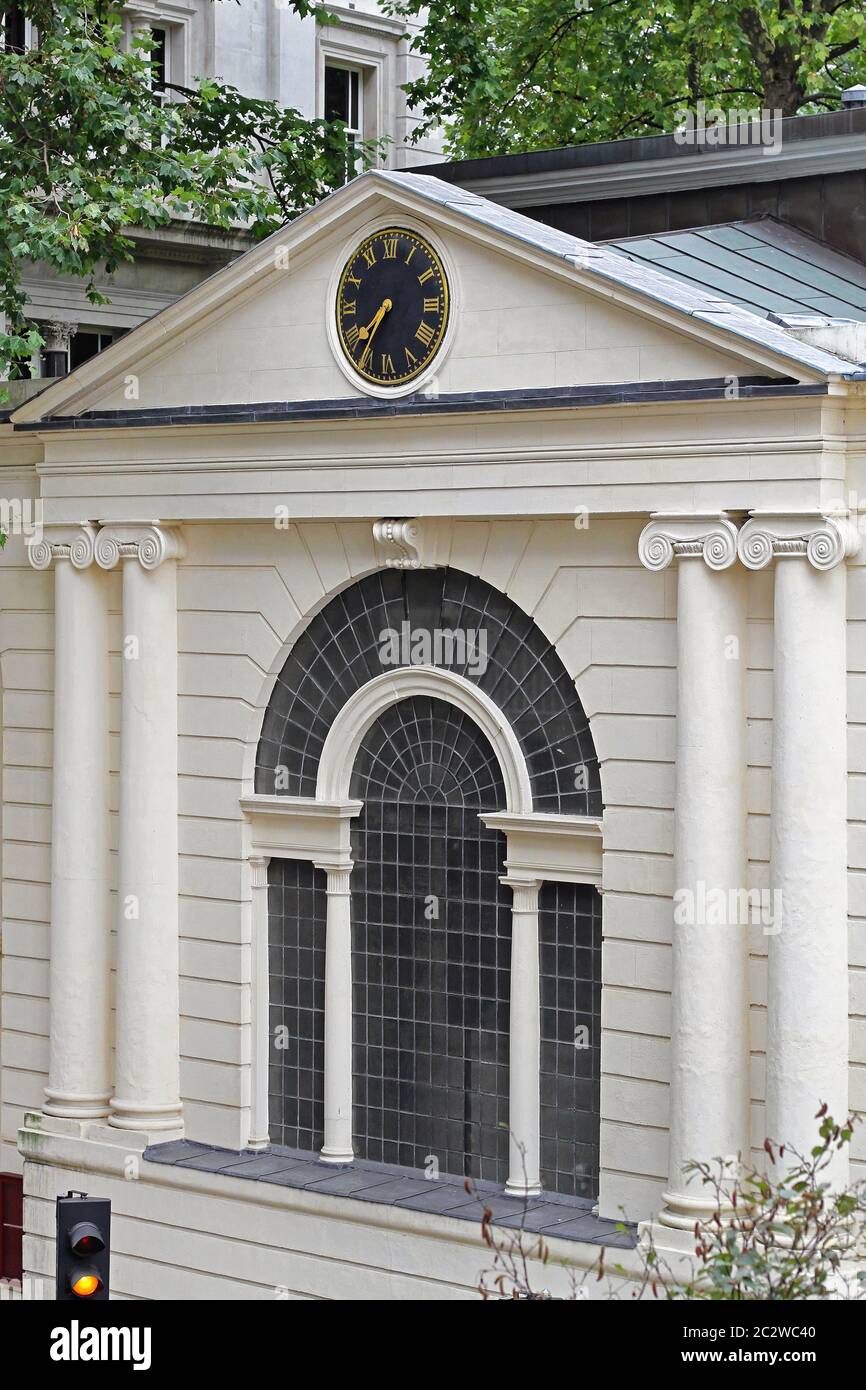 Black Clock and Big Window at Church in London Stock Photo - Alamy