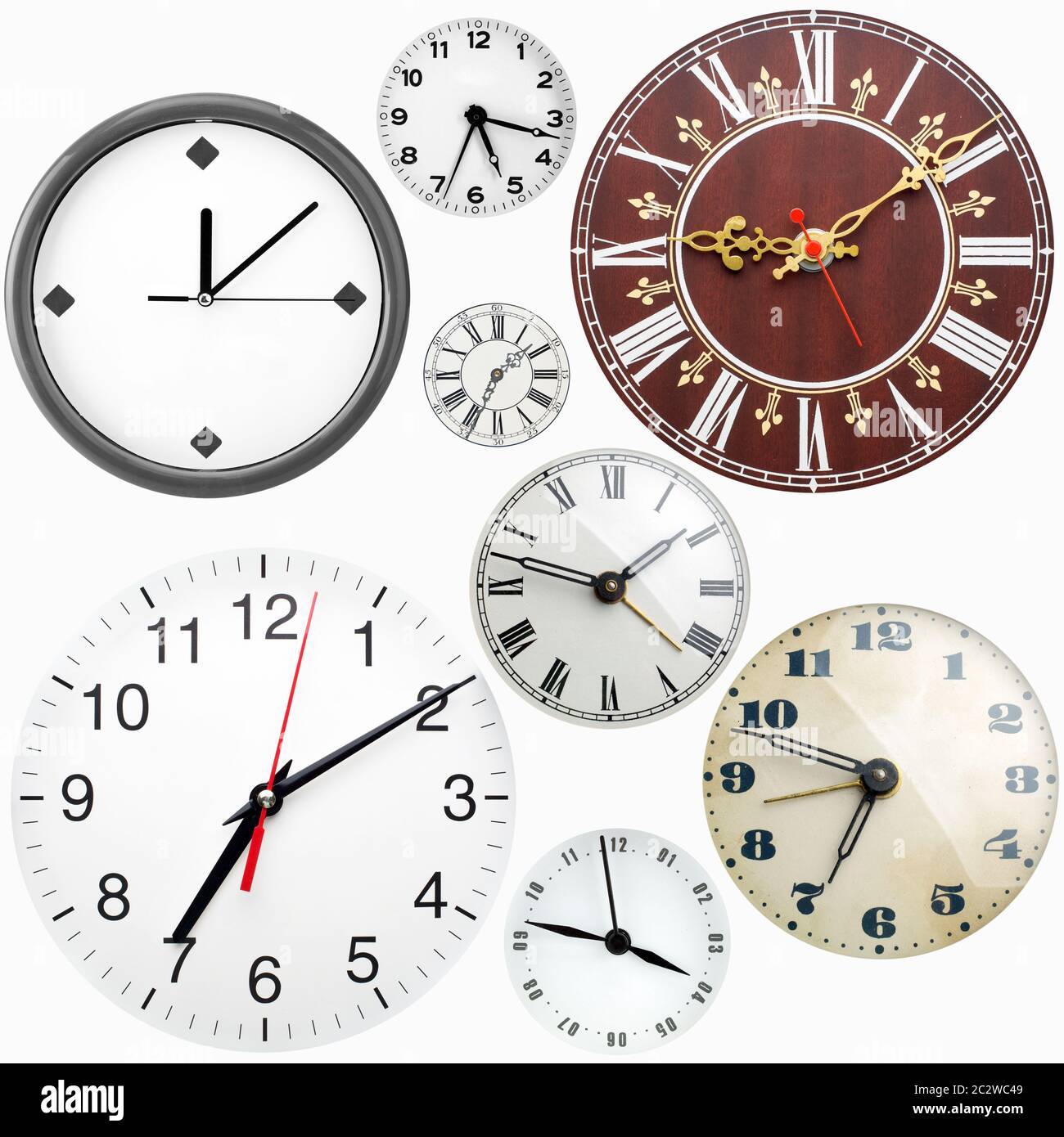Collection of many clock faces isolated on white Stock Photo Alamy
