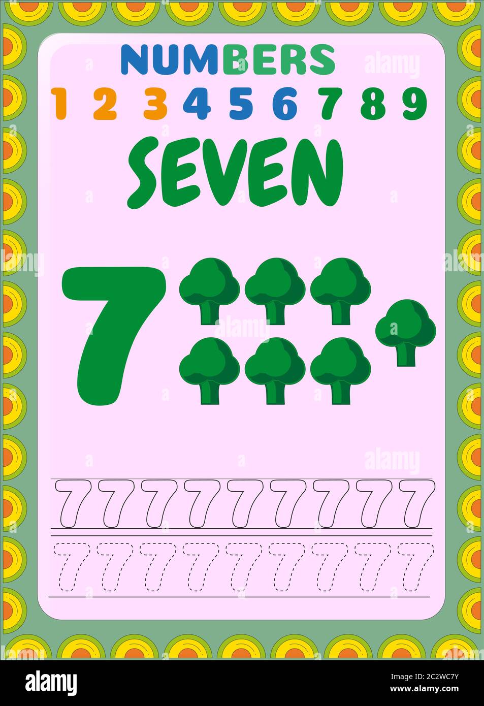 Preschool and toddler math with broccoli design Stock Vector