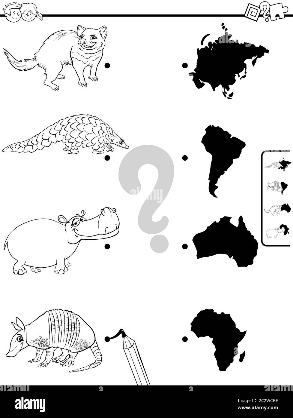 match animals and continents game coloring book Stock Photo   Alamy