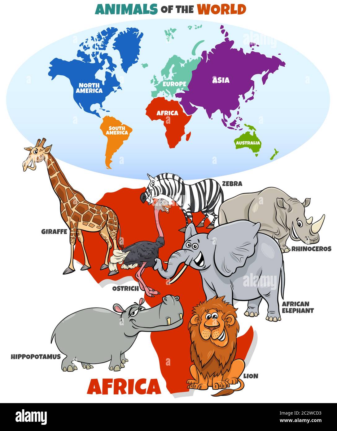 educational illustration of cartoon African animals Stock Photo