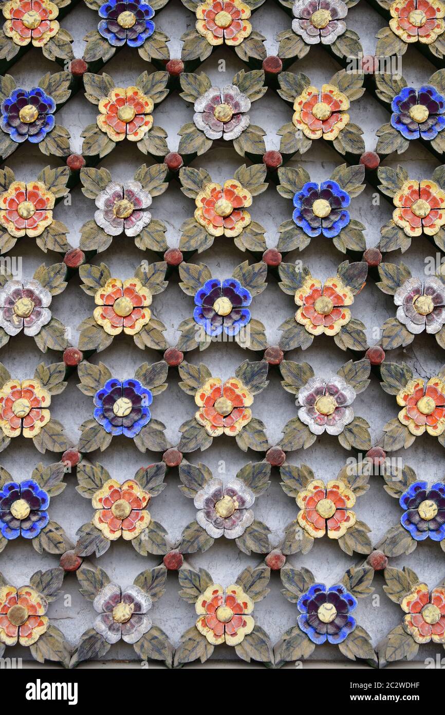 Traditional korean wood carving. Detail of the Buddhist monastery