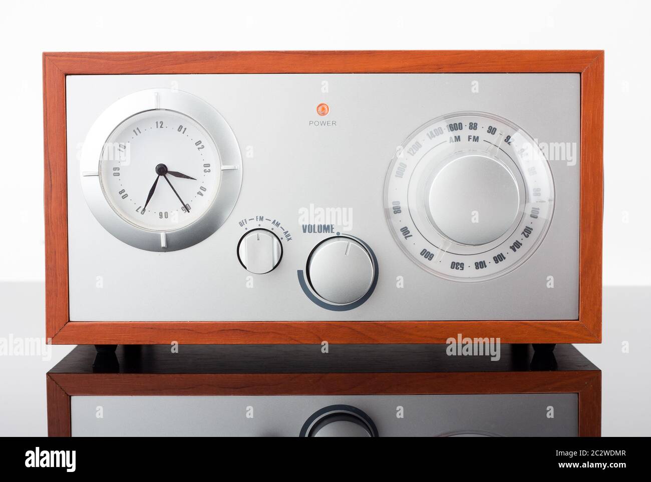 Close-up of retro-styled radio tuner with reflection Stock Photo