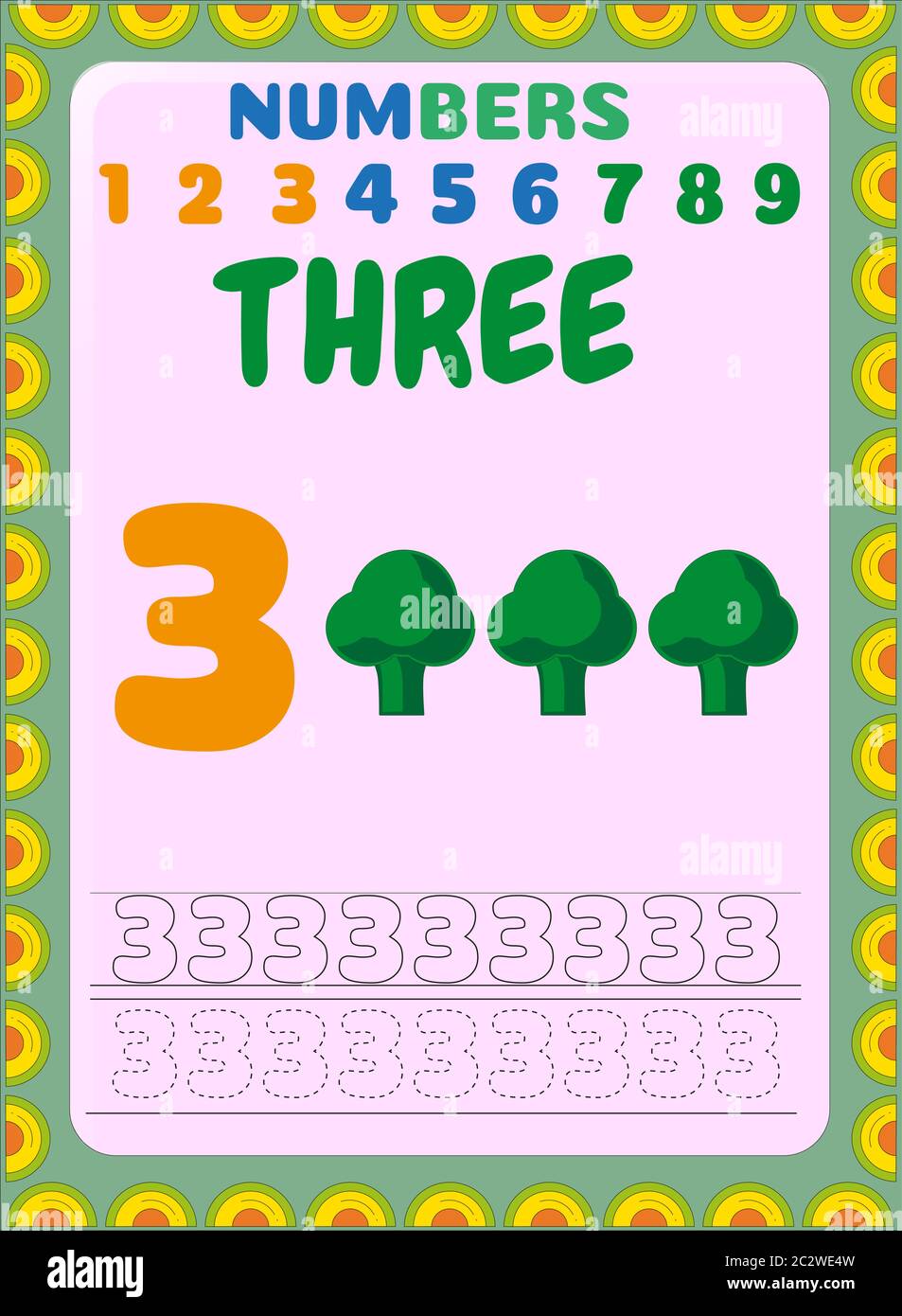 Preschool and toddler math with broccoli design Stock Vector