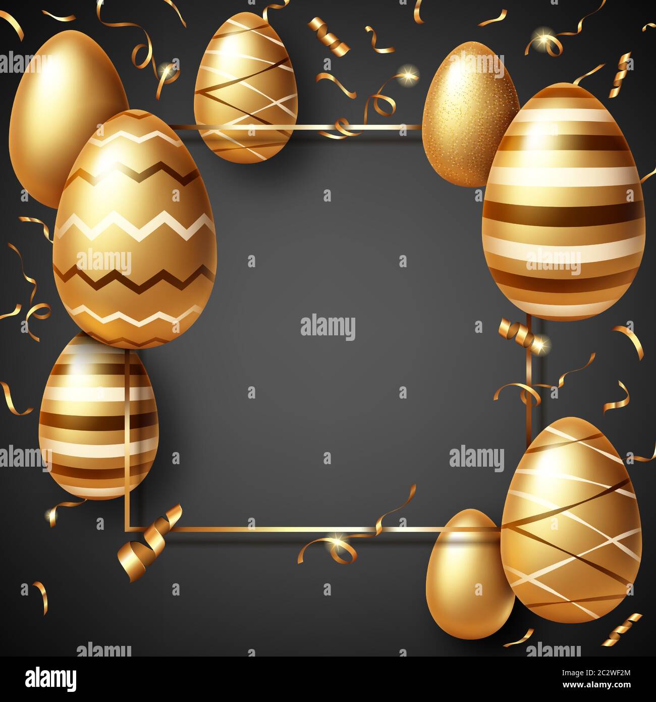 Golden Eggs On Black Realistic Vector Illustration Shining Easter Eggs From Gold Metal And Sparkling Tinsel Or Confetti With Frame Easter Greeting C Stock Vector Image Art Alamy