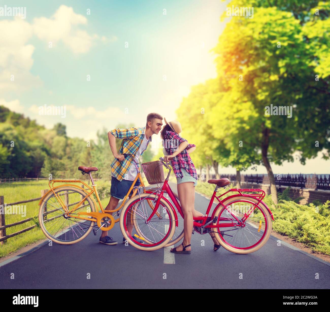 Beautiful couple kissing on bike hires stock photography and images Alamy