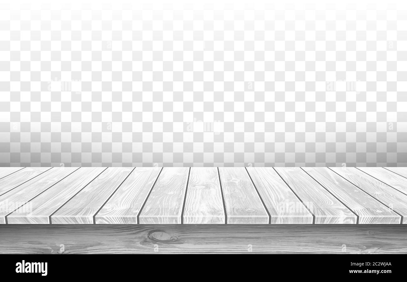 Wooden gray table top with aged surface, realistic vector illustration. Vintage dining table made of wood, realistic plank texture. Empty desk top iso Stock Vector