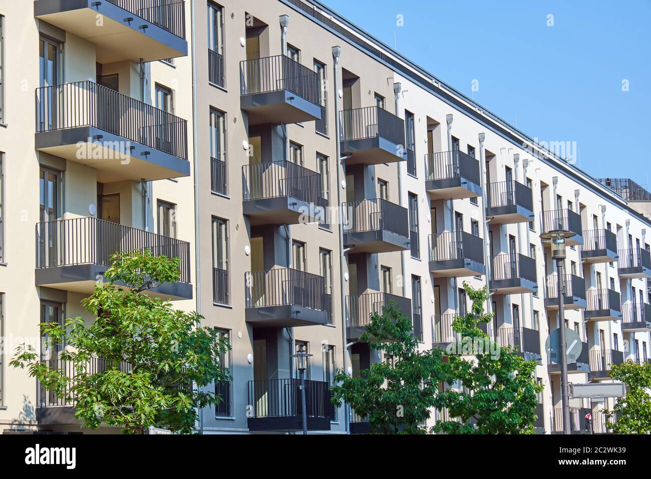 New apartment buildings with balconies seen in Berlin, Germany Stock