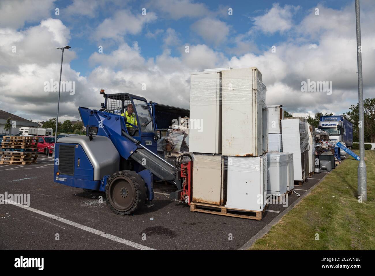 Listowel, Ireland - 19th July 2019: Electronics waste collection event for recycling in the town of Listowel, Republic of Ireland Stock Photo