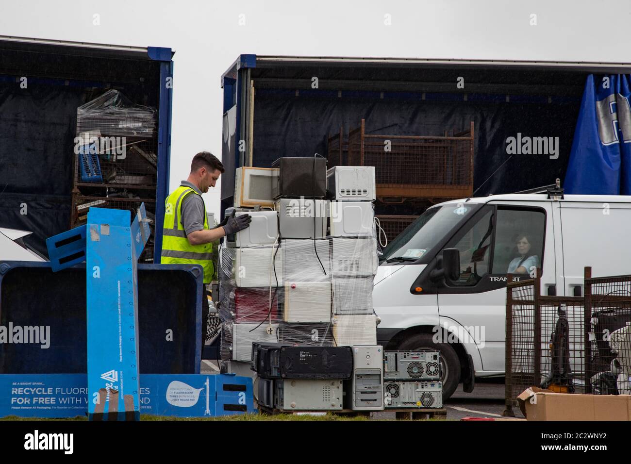 Listowel, Ireland - 19th July 2019: Electronics waste collection event for recycling in the town of Listowel, Republic of Ireland Stock Photo