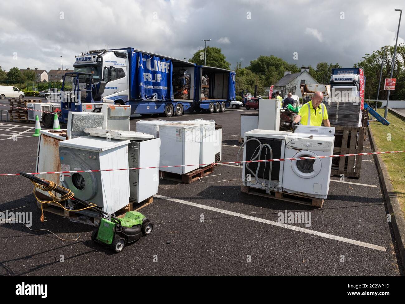 Listowel, Ireland - 19th July 2019: Electronics waste collection event for recycling in the town of Listowel, Republic of Ireland Stock Photo