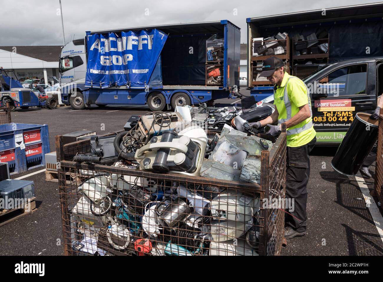 Listowel, Ireland - 19th July 2019: Electronics waste collection event for recycling in the town of Listowel, Republic of Ireland Stock Photo