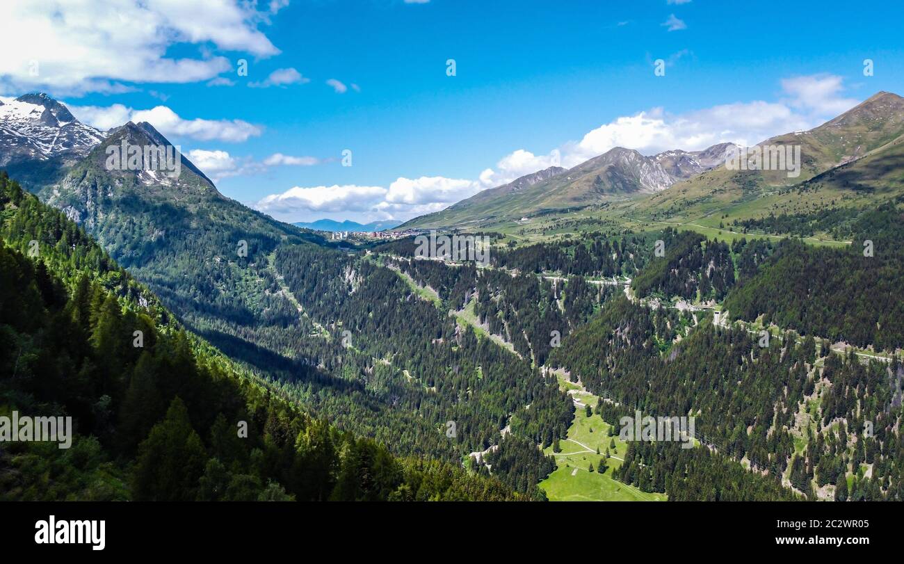 Aerial view mountains of Valle di Sole, Vermiglio in Trentino Alto