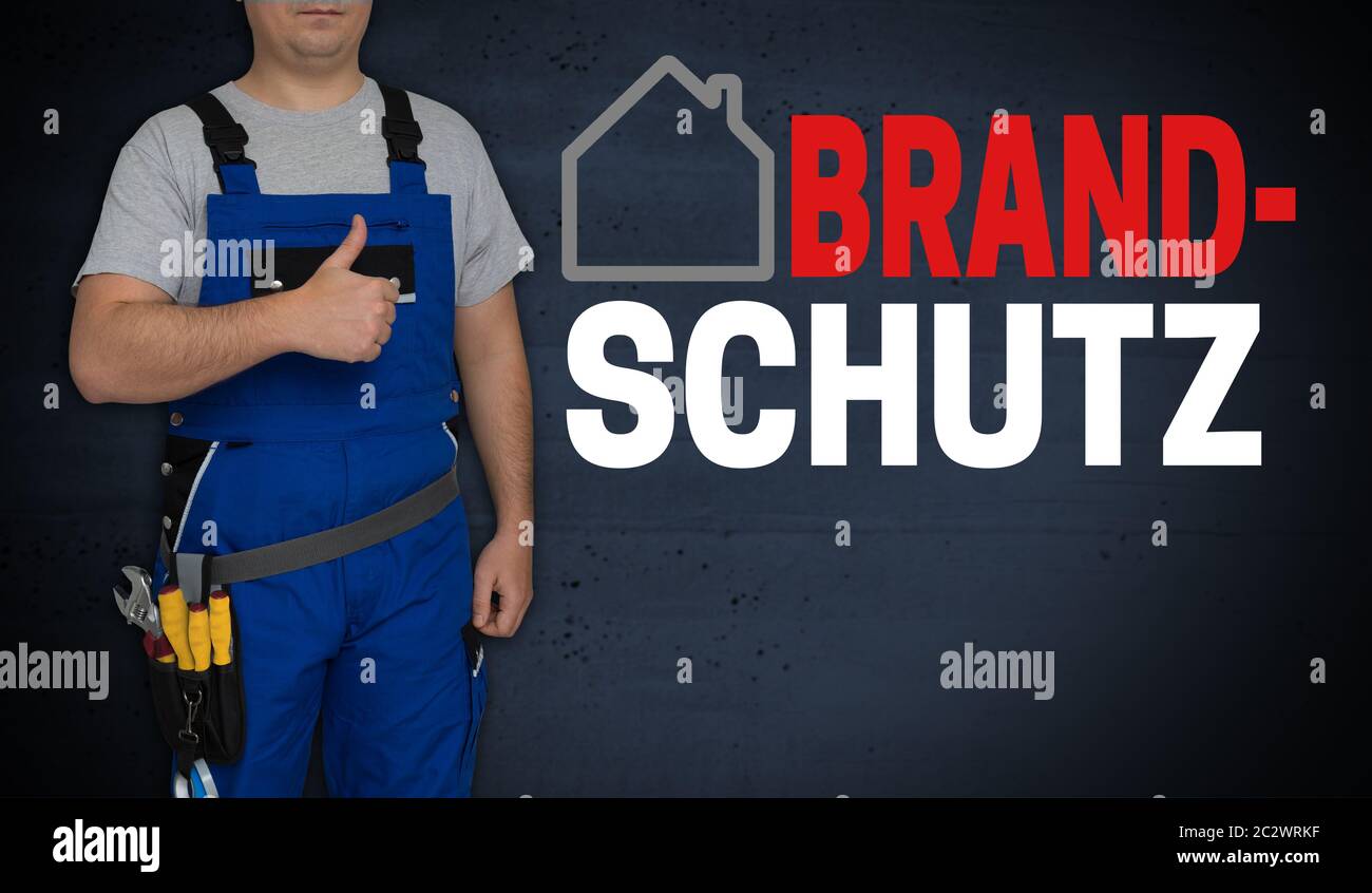 Brandschutz (in german Fire safety) concept and craftsman with thumbs