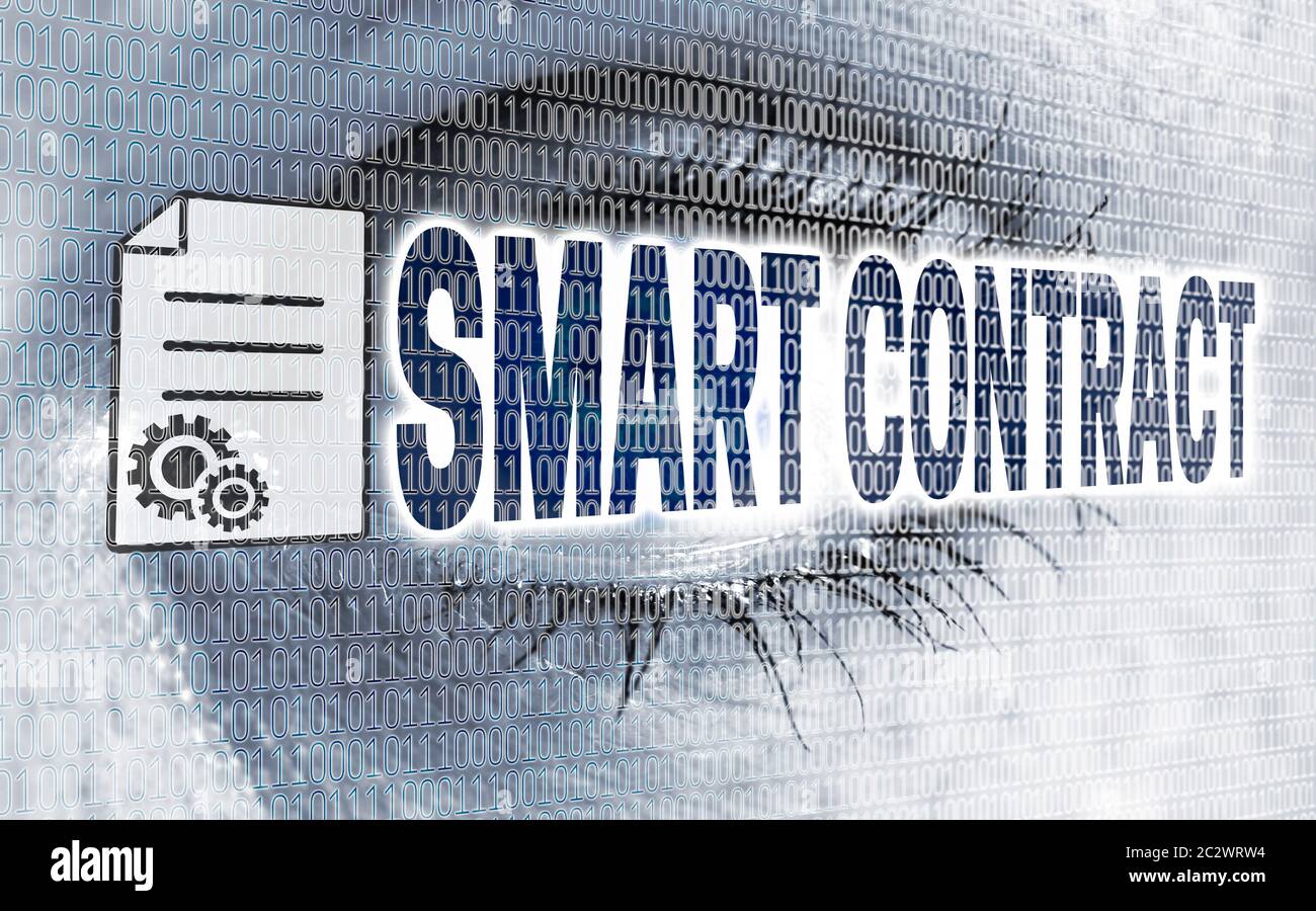 Smart contract eye with matrix looks on viewer concept Stock Photo - Alamy