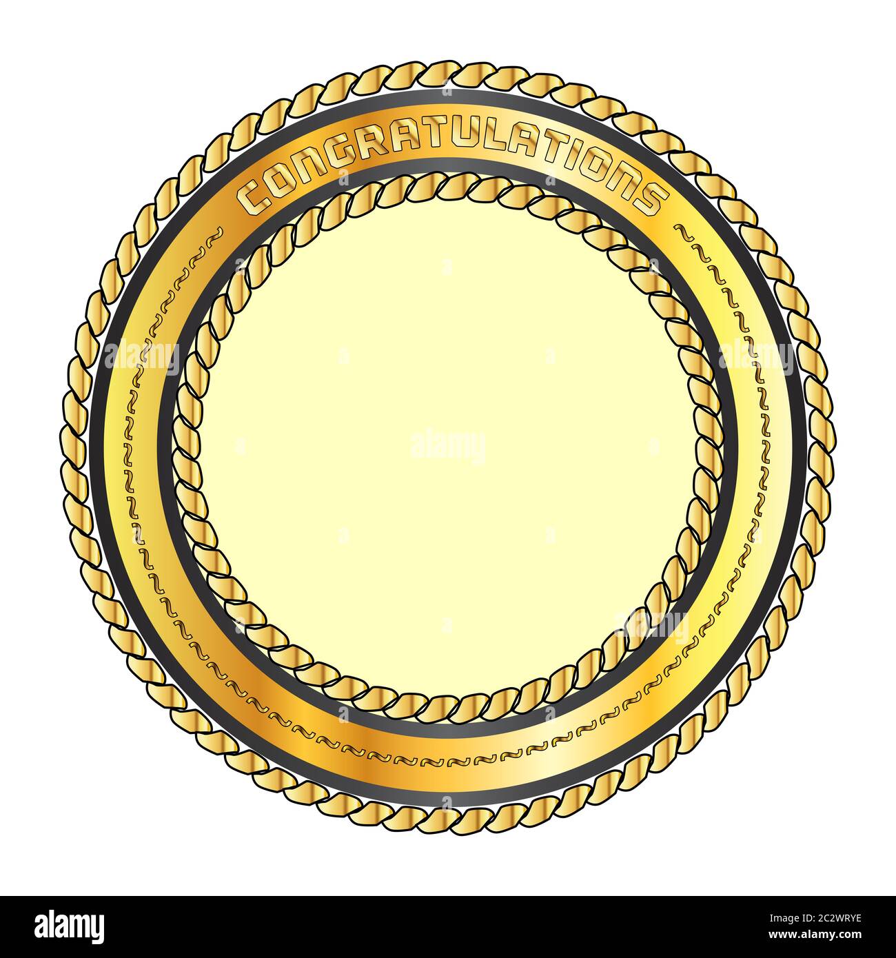 A golden blank metal rope circular border over a white background ...