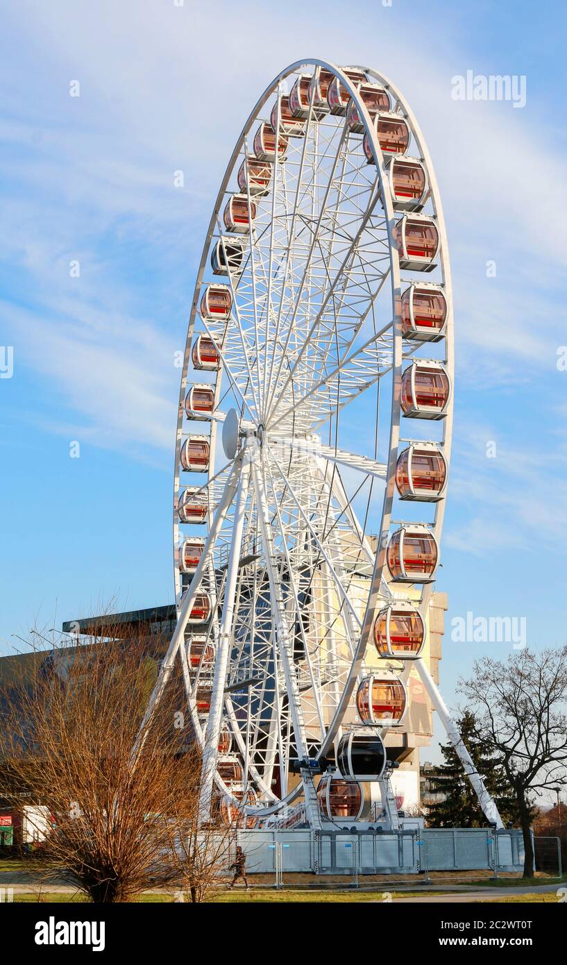 Ferris wheel at the amusement park in Krakow, Poland. Stock Photo