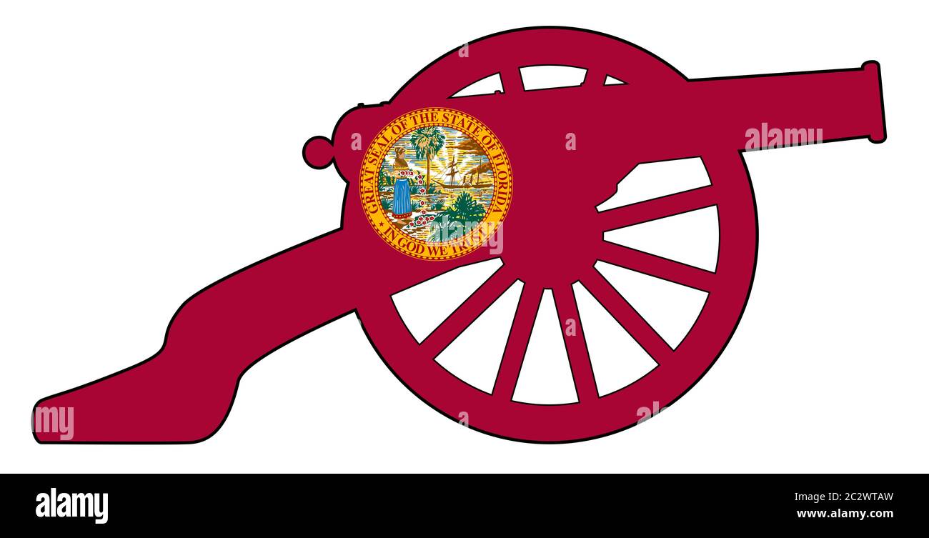 Typical American civil war cannon gun with Florida state flag icon isolated on a white background Stock Photo