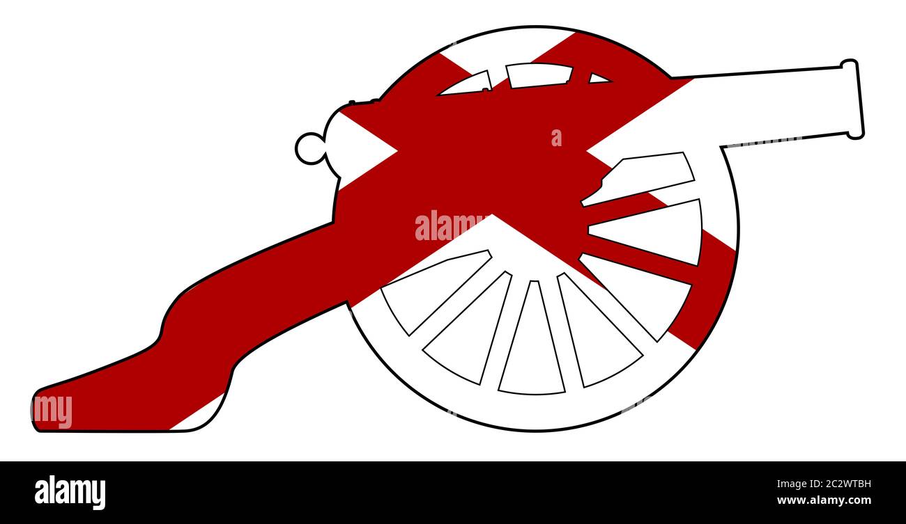 Typical American civil war cannon gun with Alabama state flag isolated on a white background Stock Photo