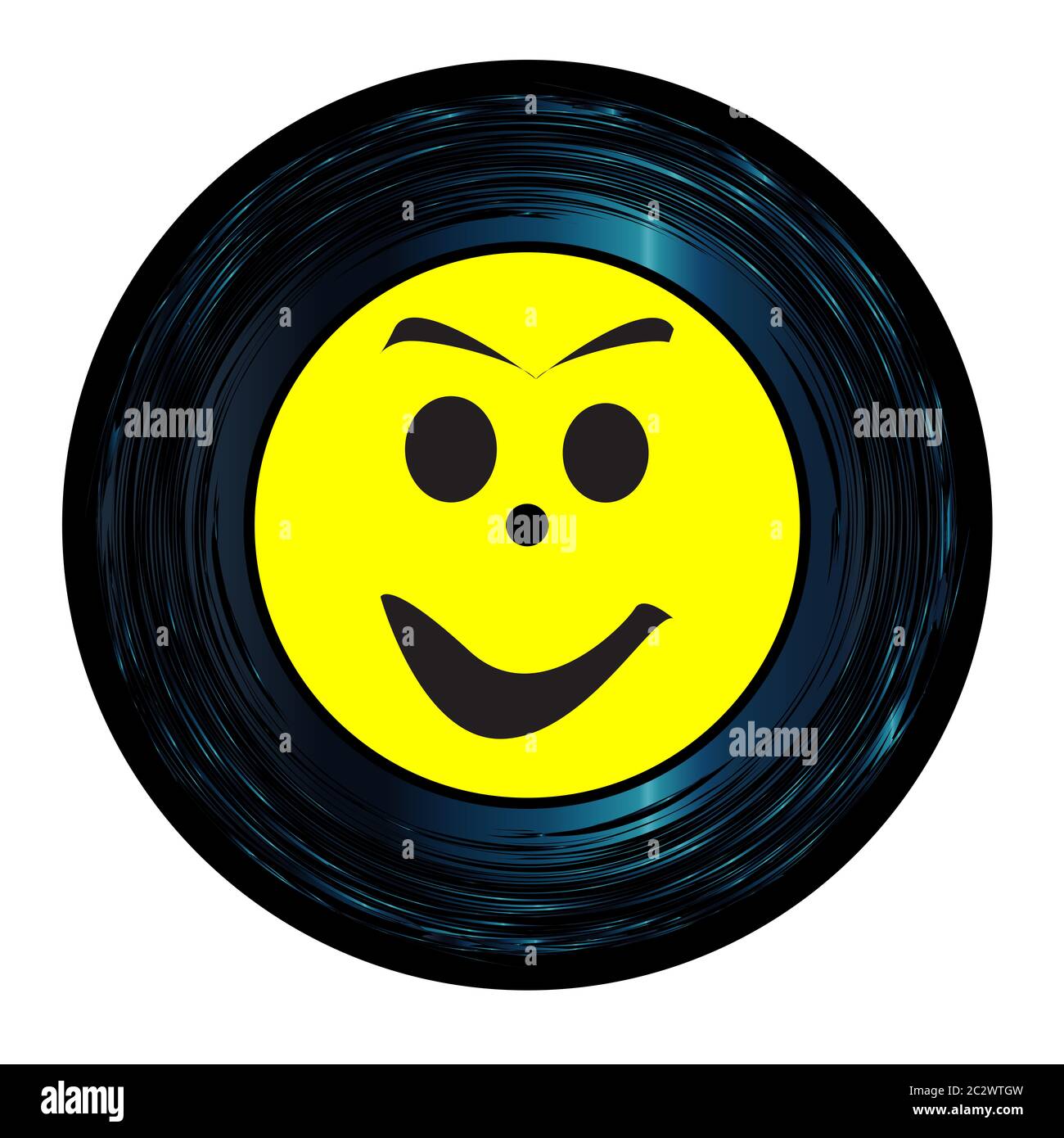 Happy Emoji emoticon face on a 45 Seven Inch Vinyl record with yellow label  over a white background Stock Photo - Alamy