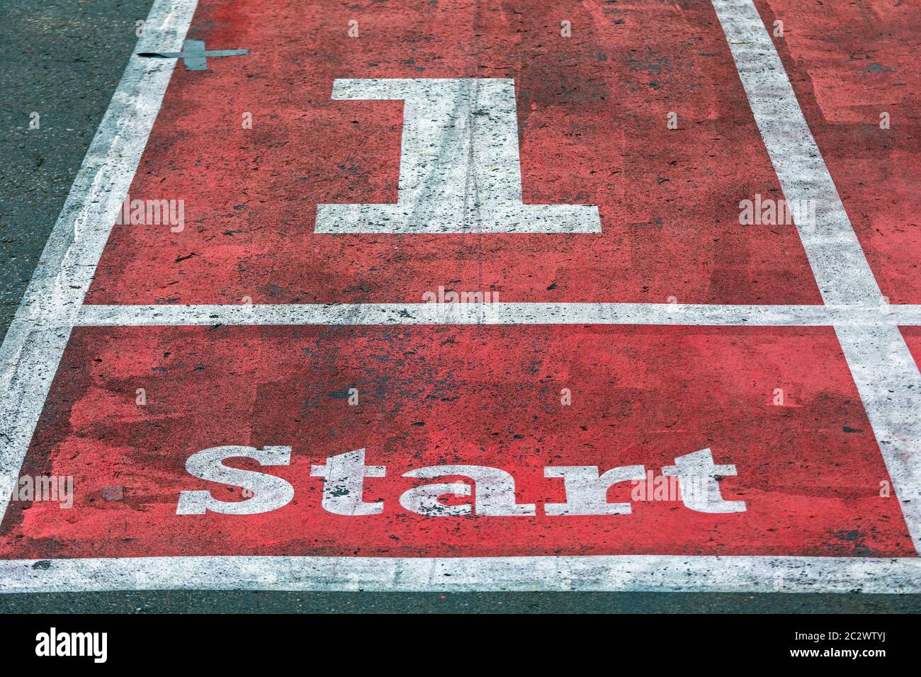 Start Position at Red Running Sports Track Stock Photo