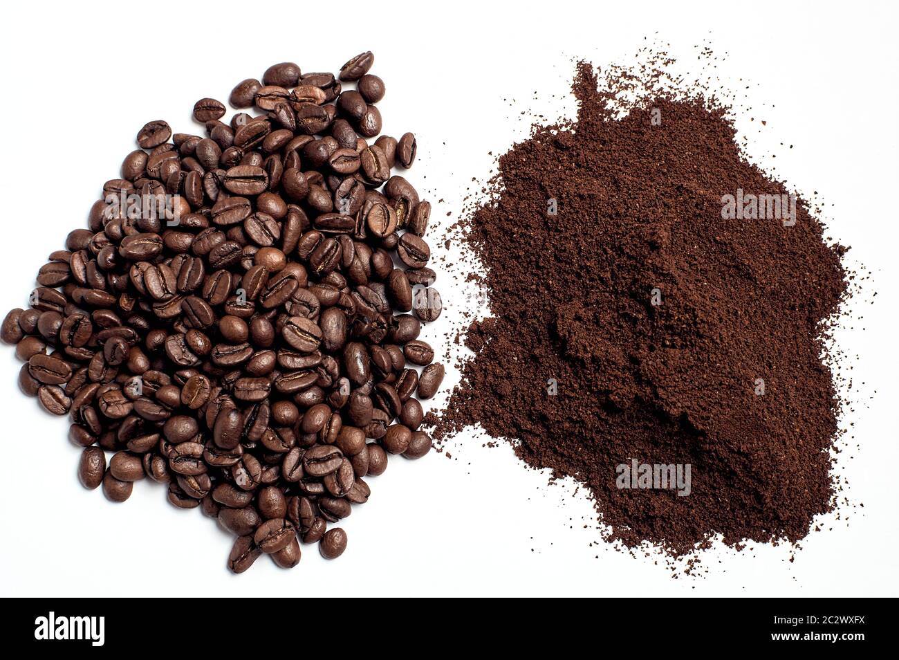 Coffee beans. The coffee is ground. Coffee on a white background Stock