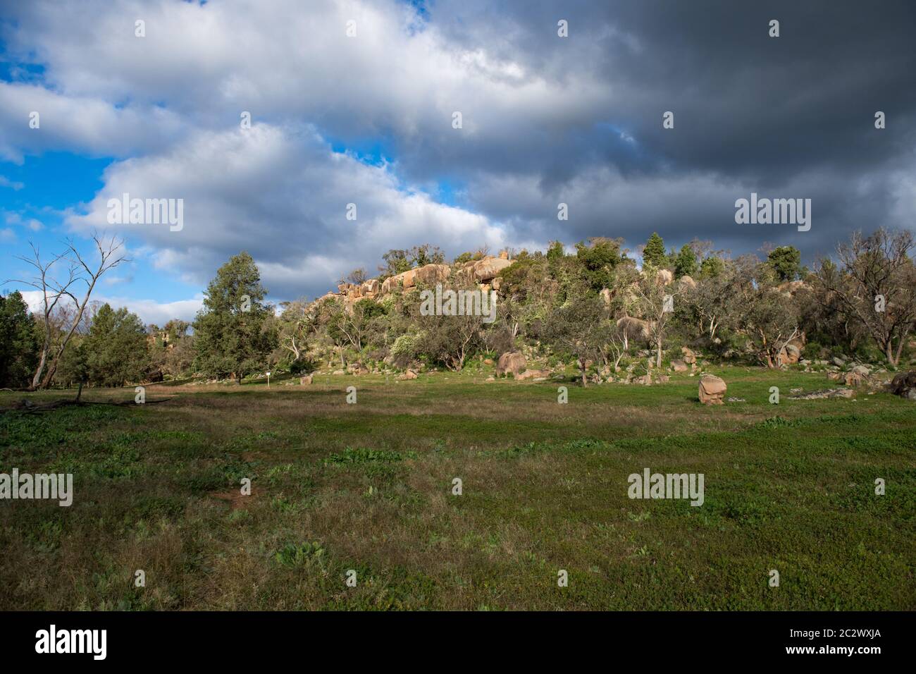 Escort Rock, place of the Gold Escort Robbery of 1862 near Eugowra, New South Wales, Australia. Stock Photo