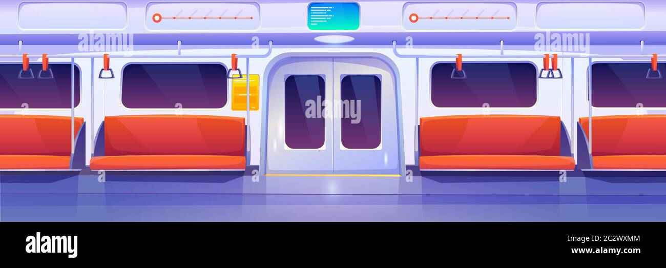 Subway Train Car Inside Empty Metro Wagon Interior Vector Cartoon Illustration Of Underground Railway Carriage With Closed Doors Comfortable Passen Stock Vector Image Art Alamy