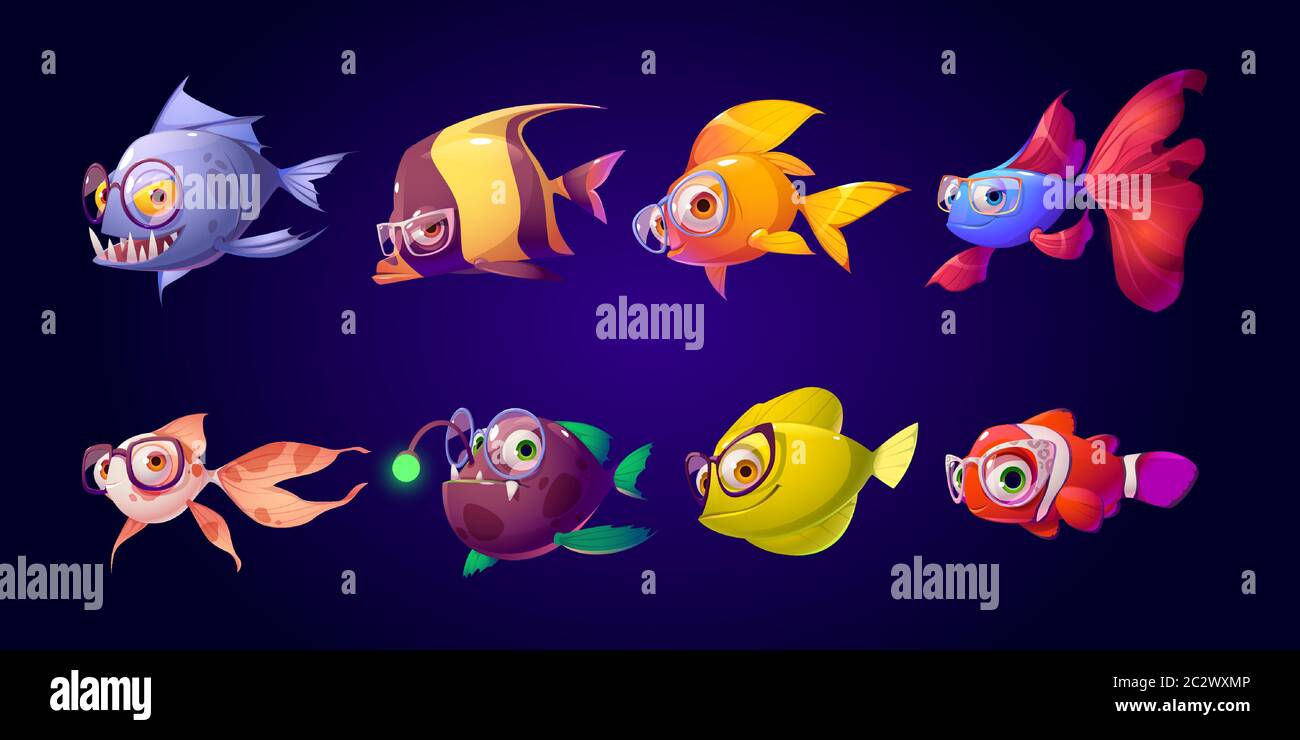 Cute fish with glasses for kid ophthalmologist clinic. Vector