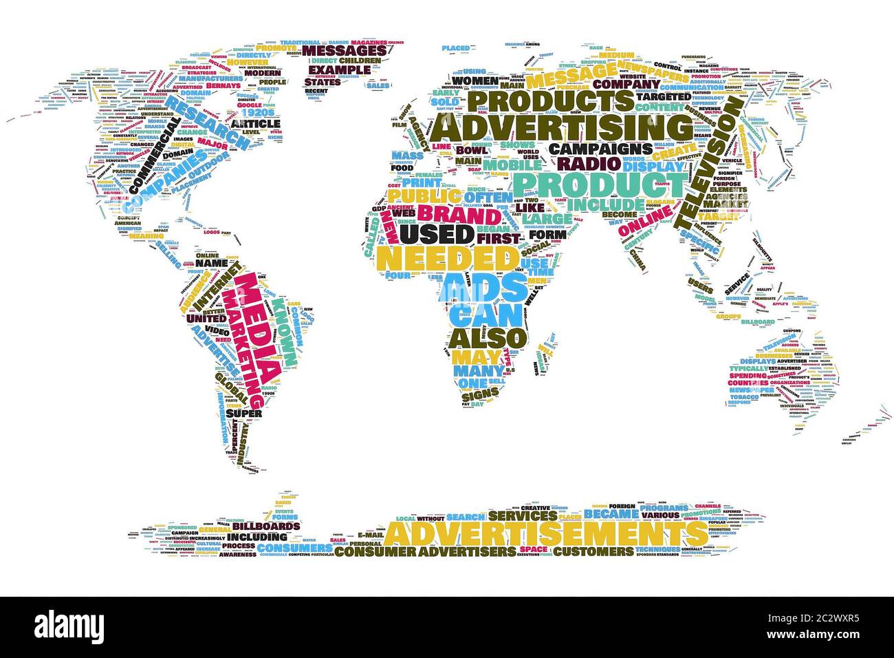 Advertising world colors map word cloud on the isolated background ...