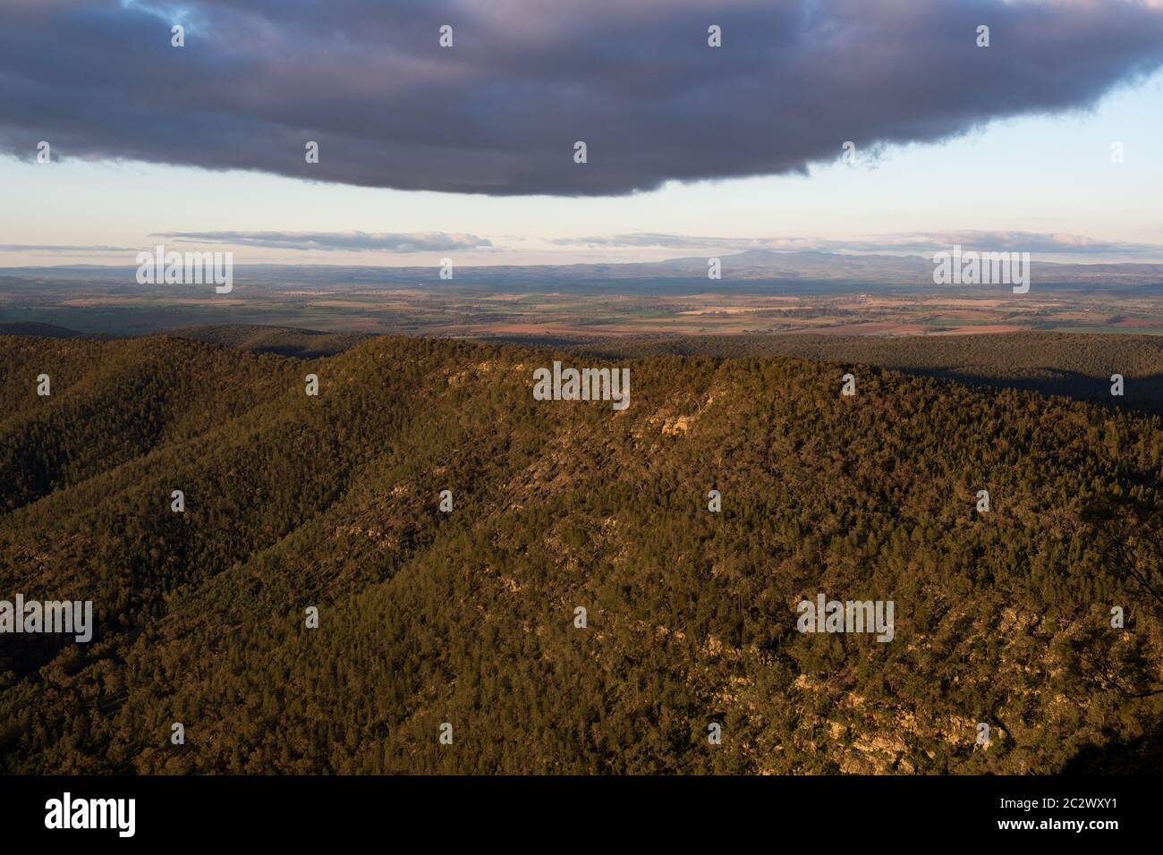 Landscape view seen from Mount Nangar lookout within the Nangar National Park, New South Wales, Australia. Stock Photo