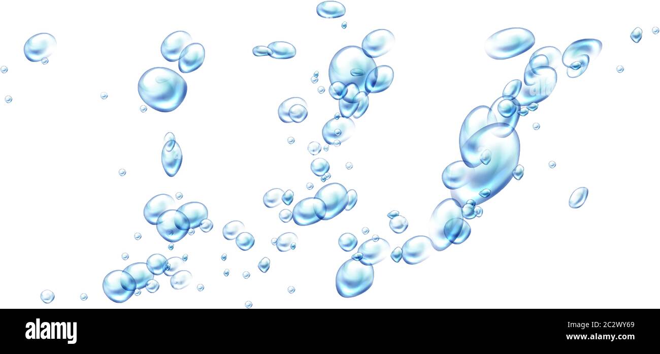 Air bubbles underwater texture, realistic vector illustration isolated on transparent background. Stock Vector