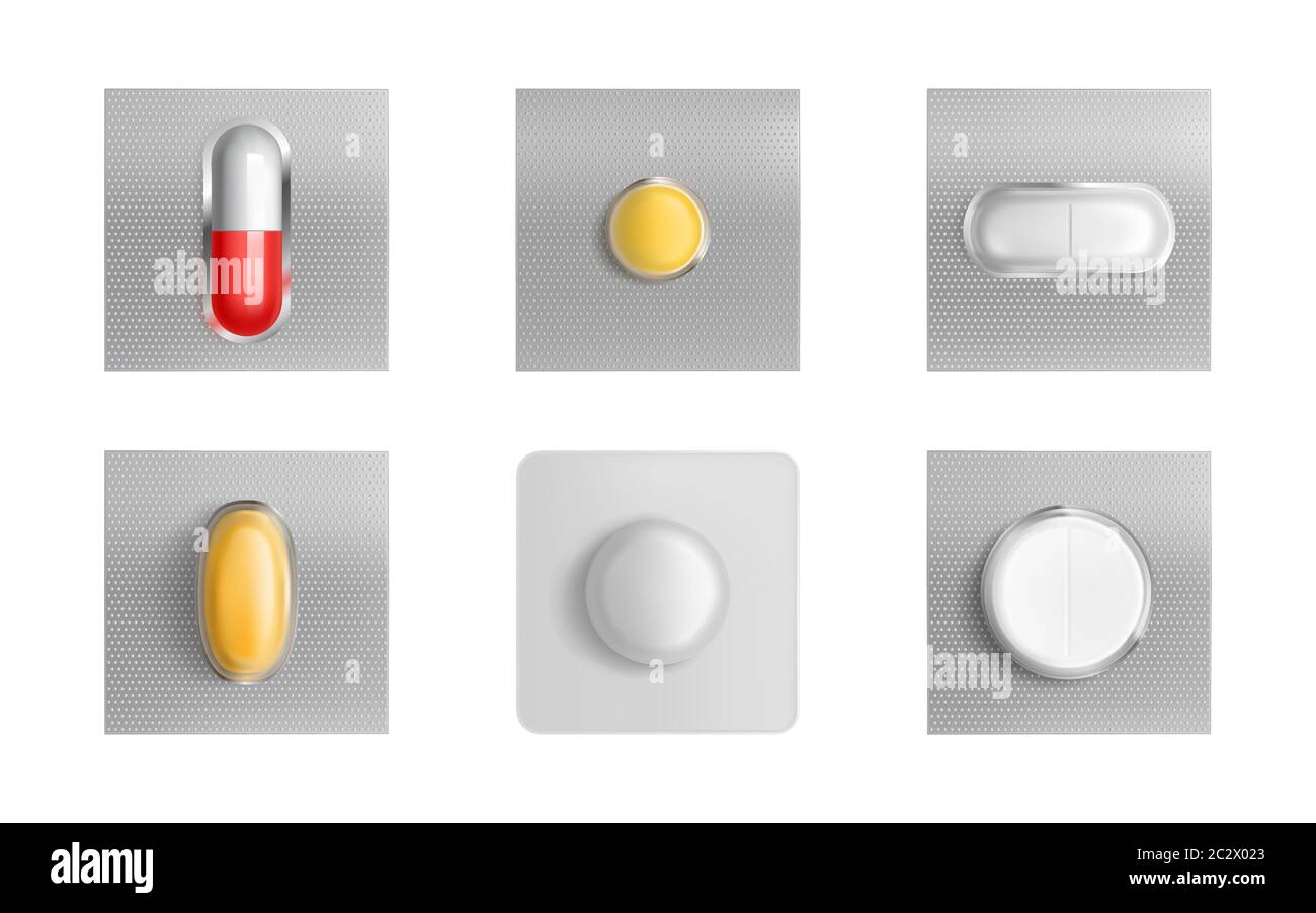 Download Pills Blister Pack Set Medicine Tablets And Color Capsules Mock Up Isolated On White Background Painkiller Remedy Package Design Elements For Advert Stock Vector Image Art Alamy