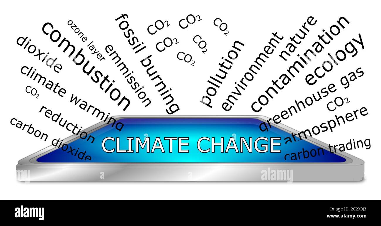 blue Climate Change Wordcloud - 3D illustration Stock Photo